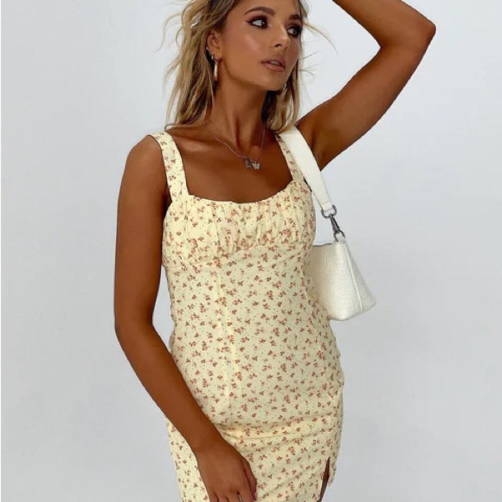Princess Polly Freya  Yellow Floral Mini Dress – Size 8 – Cottagecore Vibes